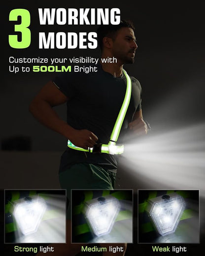 Zacro LED Reflective Vest with Chest Light 500LM, 5 RGB Colors High Visibility Rechargeable Light Up Running Vest IPX4 Night Safety Running Gear for Dog Walking, Cycling, Adjustable for Men Women