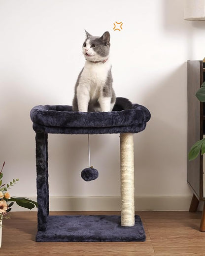 SYANDLVY Samll Cat Tree with Scratching Board, Scratching Post with Perch for Indoor Cats, Cat Scratcher with 2 Dangling Balls, Great for Kittens