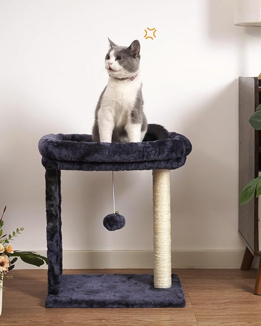 SYANDLVY Samll Cat Tree with Scratching Board, Scratching Post with Perch for Indoor Cats, Cat Scratcher with 2 Dangling Balls, Great for Kittens