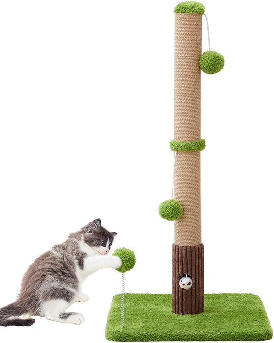 Woochpet 33" Tall Cat Scratching Post for Indoor Cats, Premium Sisal Scratch Posts with Cat Toys and Fun Mouse Holer for Cats at All Ages, Scratcher Tree with Reinforced Stable Base (Green)