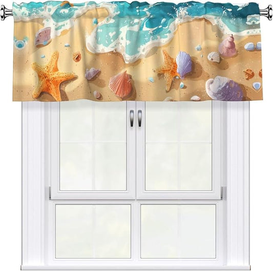Beach Starfish Curtain Valance Short Rod Pocket Window Treatment for Living Room Bedroom Kitchen Bathroom 1 Panel 54" W x 18" L