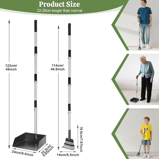 T2Y Pooper Scooper, 48'' Long Handle Dog Pooper Scooper, Adjustable Stainless Steel Rake & Extra Large Tray, Antirust & Durable Poop Scoopers for Yard, Lawn, Snowfield, Suitable for Multi-Dog Family