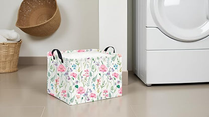 CLOCOR Rectangular Storage Basket,Collapsible Cute Pattern Storage Bin,Waterproof Books Box with Handles,Gift Basket(Blossoming)
