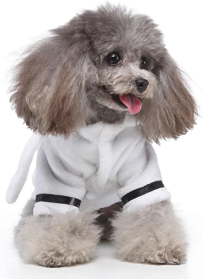 POPETPOP Dog Robes for After Bath, Quick Drying and Super Absorbent Pet Bathrobe, Soft Comfortable Pet Nightwear for Puppy Small Dogs Cats (White, XL)