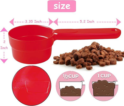 Dog Food Scoop 1 Cup 1/2 Cup - Melamine Dog Food Measuring Cup, Pet Food Scoop for Dog Cat...Comfortable Long Handle for Easy to Scoop Food, Red 1 Cup