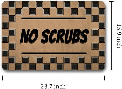 Funny Welcome Doormat (23.7 in X 15.6 in) Anti-Slip Rubber Back Entrance Way Indoor Front Porch Decor Rugs House Warming Gift (No Scrubs Door Sign Black Striple)
