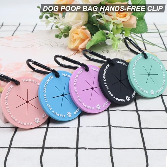 5 Colors Dog Poop Bag Holder, Waste Bag Holder with Carabiner Clip, Hands Free Poop Bag Carrier for Leash, Pet Waste Bag Dispenser for Dog Walking Accessory