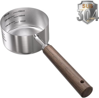 Dog-Cat Food Scoop Measuring-Cup - 3/4 Cup (6 Oz),304 stainless steels,Black walnut long handle