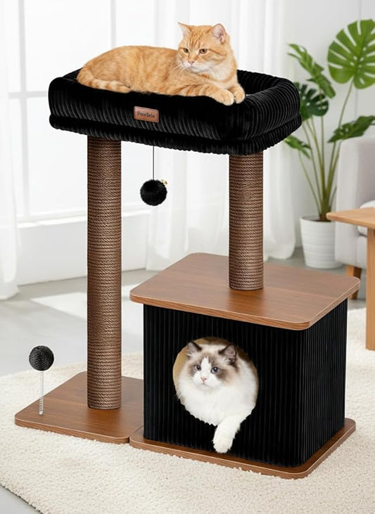 Modern Cat Tree for Indoor Cats, Nordic Loft Style, Wooden Cat Tower with Sisal Scratching Posts, Soft Padded Beds & Cozy Condos, Floor-Mounted for Kittens & Adult Cats
