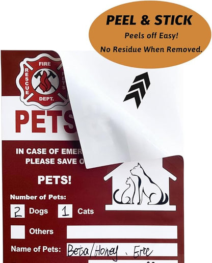 Pets Alert Sticker - Safety Alert for Pets Inside - 4 Pack with Wallet Card & Key Tag