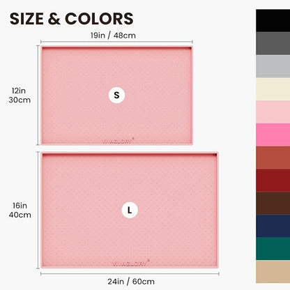 VIVAGLORY Dog Bowl Mat Grippymat Pet Food Mat, Waterproof Washable Nonslip Silicone for Pet & Cat, Food and Water Placemat with Lip & Raised Edges for Indoor Floor, L, Sakura Pink