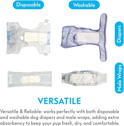 Paw Inspired Dog Diaper Pads | Booster Pad Inserts fit Most Female and Male Washable and Disposable Dog Diapers and Belly Bands | Adds Absorbency, Stops Leaks (180 Count)