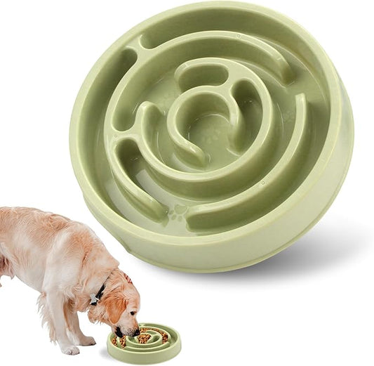 Pet Slow Feeder Bowl - Anti-Choking Maze Design, Universal for Dogs & Cats, Anti-Slip & Anti-Tip (Bowl-Light Green)