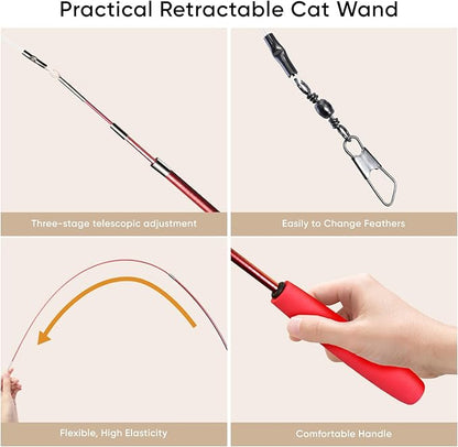 Cat Toys for Indoor Cats, 13 Packs Interactive Cat Wand Toy Set with Feather＆Ribbon Refills, Feather Toys for Exercise, Playtime and Boredom Relief with Kitten