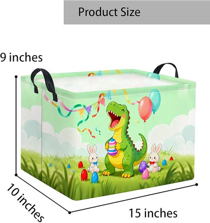 Rectangular Easter Basket for Home Kitchen Baby Girls Basket Cute Storage Bin Organizer Shelf Book Room Decor(Happy Dinosaur)