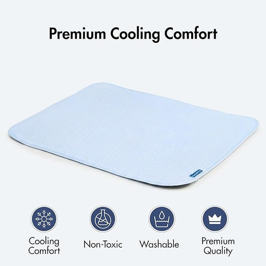 Spark Paws Cooling Mat for Dogs - Self Cooling Dog Mat & Pet Cooling Pad for Large, Medium & Small Dogs - Non-Toxic, Non-Gel Washable Cooling Bed - Waffle - Blue - Size S