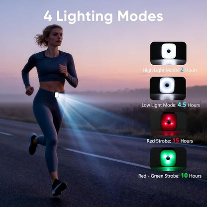 Running Lights for Runners, 2 Pack Mini Clip on Flashlight with 4 Modes, Rechargeable Safety LED Lights for Night Walking, Running Accessories & Camping Light Gear for Hiking, Jogging, Dog Walking