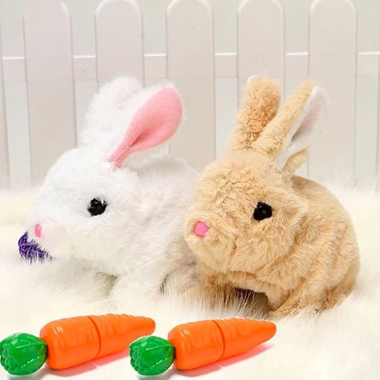 Easter Bunny Toy, Rabbit Interactive Hopping Electronic Pet Plush Bunny Toy with Sounds and Movements Animated Walking Wiggle Ears Twitch Nose (Brown+White)