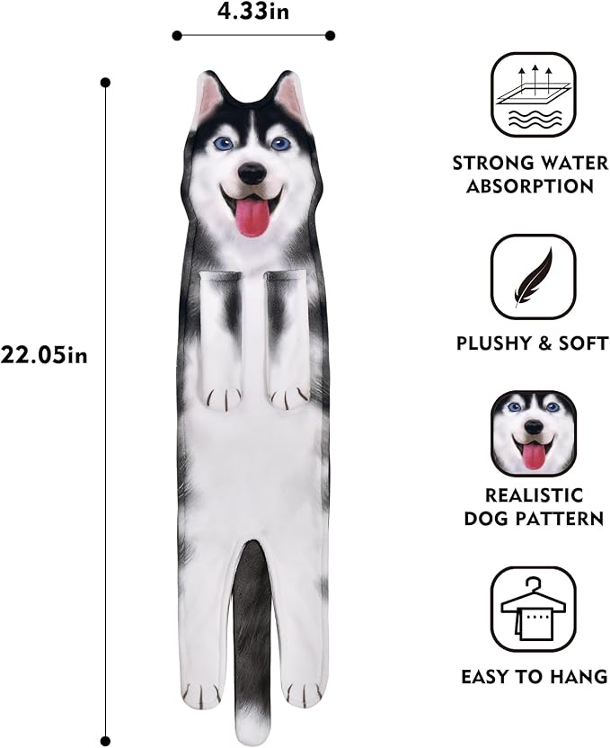AGRIMONY Funny Husky Dog Hand Towels for Kitchen Bathroom - Dog Mom Dad Gifts for Women Men Teens Kids-Easter Mothers Fathers Days Valentines Housewarming Birthday Gifts for Animal Lovers