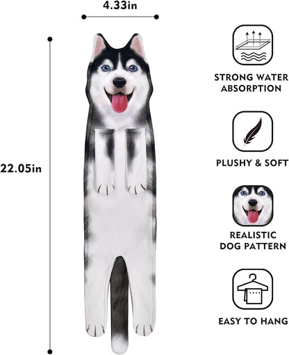 AGRIMONY Funny Husky Dog Hand Towels for Kitchen Bathroom - Dog Mom Dad Gifts for Women Men Teens Kids-Easter Mothers Fathers Days Valentines Housewarming Birthday Gifts for Animal Lovers
