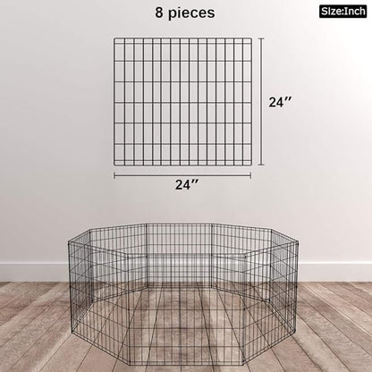 BestPet | Foldable Dog Playpen | 24 Inch, 8 Panels | Metal Pet Exercise Pen | Indoor Outdoor Portable Dog Fence with Door | Removable, Rust-Resistant Secure Pet Kennel | Easy to Assemble