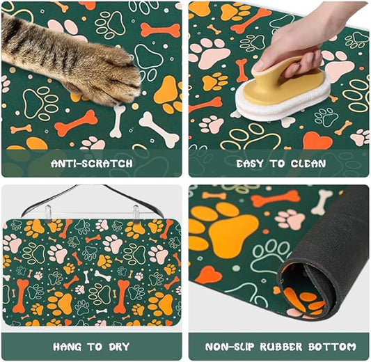Dog Food Mats for Floors Waterproof, Dog Cat Water Bowl Mats Pet Feeding Absorbent Mat Dog Cat Pet Placemats for Food and Water Bone 16 * 24 inch