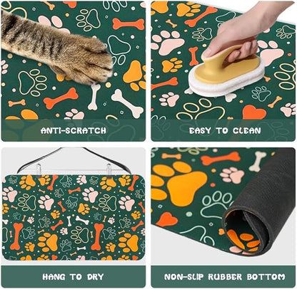 Dog Food Mats for Floors Waterproof, Dog Cat Water Bowl Mats Pet Feeding Absorbent Mat Dog Cat Pet Placemats for Food and Water Bone 24 * 32 inch