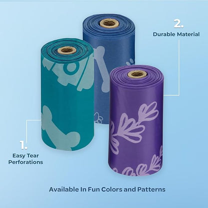 Best Pet Supplies Dog Poop Bags for Waste (150 Bags) Refuse Cleanup, Doggy Roll Replacements for Outdoor Puppy Walking and Travel, Leak Proof and Tear Resistant, Thick Plastic - Assorted Colors