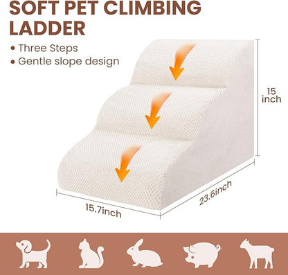 Dog Stairs for Small Dogs, High Density Foam Dog Steps, Extra Wide Non-Slip Pet Ramp for High Beds Or Couch, Soft Doggie Ladder for Dogs Injured, Older Pets, Small Cats