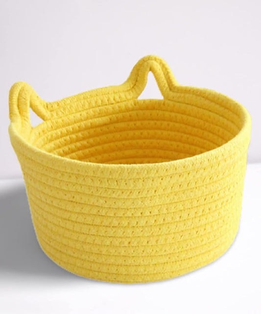 Woven Rope Basket with Cat Ears, Yellow, Round, 9.4 in
