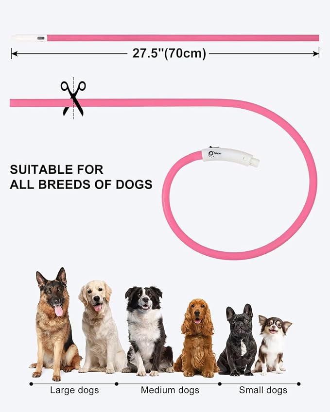 Joytale Light Up Dog Collar, Rechargeable Rainproof LED Collar for Night Walking Safety, Soft Silicone Glow in The Dark, Suitable for Small Medium Large Dogs, HotPink