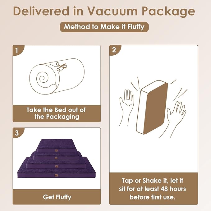 EHEYCIGA Orthopedic Dog Beds for Large Dogs with Removable Washable Cover, Purple, 36x27