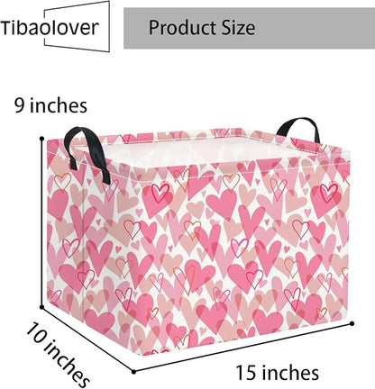 Rectangular Valentines Basket for Women Girls Storage Bin Organizer Box Shelf Room Decor(Romantic Hearts)