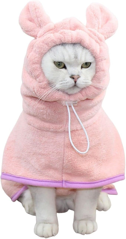 Dog Bathrobe Towel, Cat Bathrobe Microfiber Fast Drying Absorbent Hooded Bath Towel for Puppy Small Medium Large Dog Cat(Pink,XS)