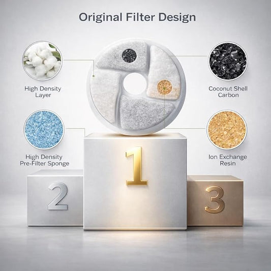 Viva Paws Cat Water Fountain Filters, 10 Pack Cat Fountain Replacement Filters, Compatible with Stainless Steel Cat & Dog Fountain, 4-Stage Filtration, (5 Filters & 5 Sponges) (White, 10 Pack)