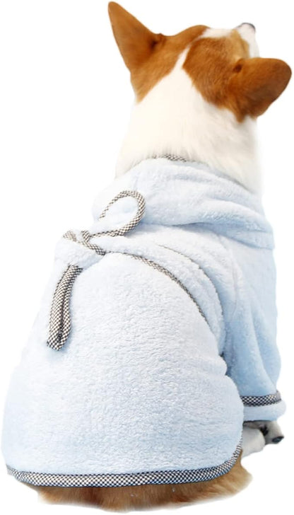 Dog Bathrobe, Microfiber Fast Drying Absorbent Hooded Bath Towel White for Puppy Small Medium Large Dog Cat (L, LightCyan)