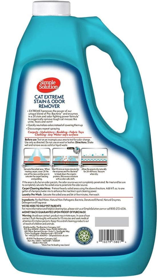 Simple Solution Cat Stain and Odor Remover | Pro-Bacteria and Enzyme Formula | Eliminate Tough Cat Stains and Odors | 1 Gallon