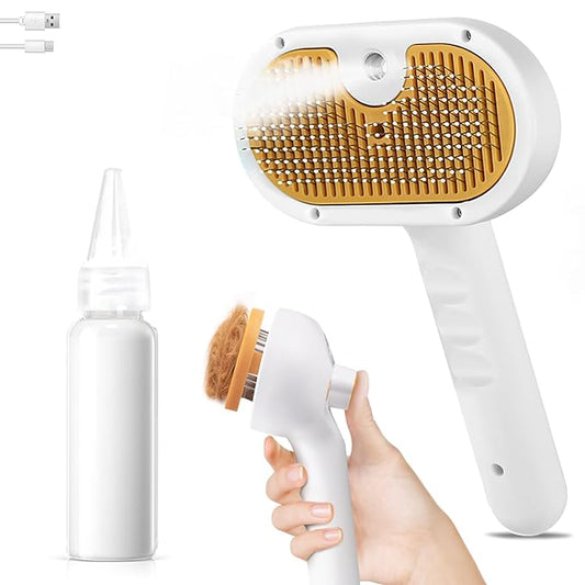 Pet Steam Brush for Dog & Cat – shower bath brush – Steam for Shedding & Grooming Water Brush for Long & Short Haired Pets Spritz Defur Comb 3-in-1 Spray Hair Removal Comb