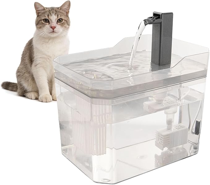 Plastic Cat Water Fountains Transparent and Visible Tank,50.7Oz/1.5L Cat and Dog Drinking Bowl Water Foutain Indoor Easy to Clean Small Pet Water Fountain with Quiet Pump