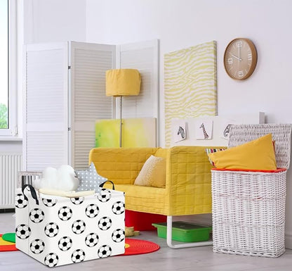 Rectangular Storage Basket Empty,Collapsible Gift Basket with Handles,Scoccer Basket for Kids Toys/Books Box,Room Decor(Soccer)