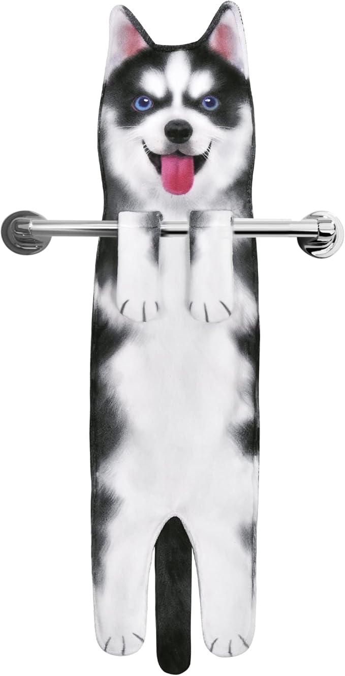 AGRIMONY Funny Husky Dog Puppy Hand Towels for Kitchen Bathroom - Dog Mom Dad Gifts for Women Men- Easter Mothers Fathers Days Valentines Day Housewarming Gifts for Animal Lovers