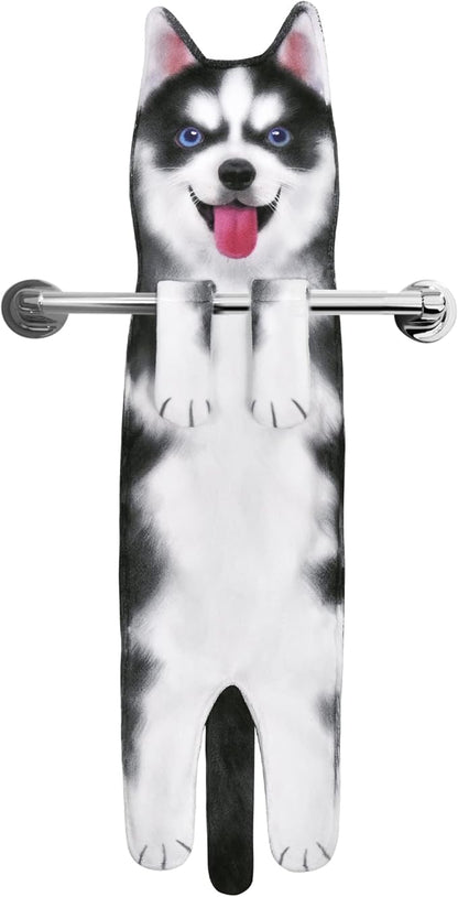AGRIMONY Funny Husky Dog Puppy Hand Towels for Kitchen Bathroom - Dog Mom Dad Gifts for Women Men- Easter Mothers Fathers Days Valentines Day Housewarming Gifts for Animal Lovers