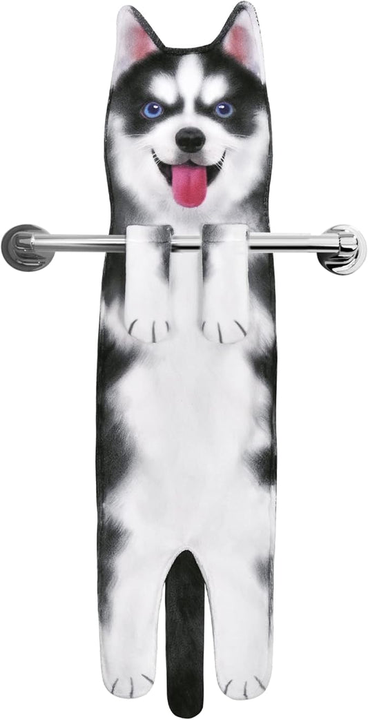 AGRIMONY Funny Husky Dog Puppy Hand Towels for Kitchen Bathroom - Dog Mom Dad Gifts for Women Men- Easter Mothers Fathers Days Valentines Day Housewarming Gifts for Animal Lovers
