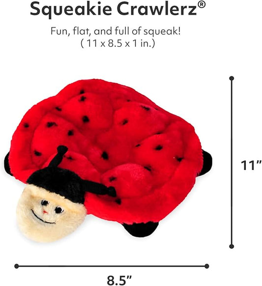 ZippyPaws Squeakie Crawler- No Stuffing Dog Toy to Keep Them Busy, for Small, Medium, & Large Dogs, Squeaky Pet Toy for Boredom, Unstuffed Chew Toy, Soft Plush Puppy Products, Betsey The Ladybug- 10"
