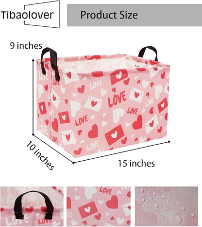 Rectangular Pink Basket Heart Basket Baby Girls Basket Valentines Gift Basket Cute Kids Toy Storage Bin Organizer Shelf Book Basket Love Room Decor(Valentines Basket)