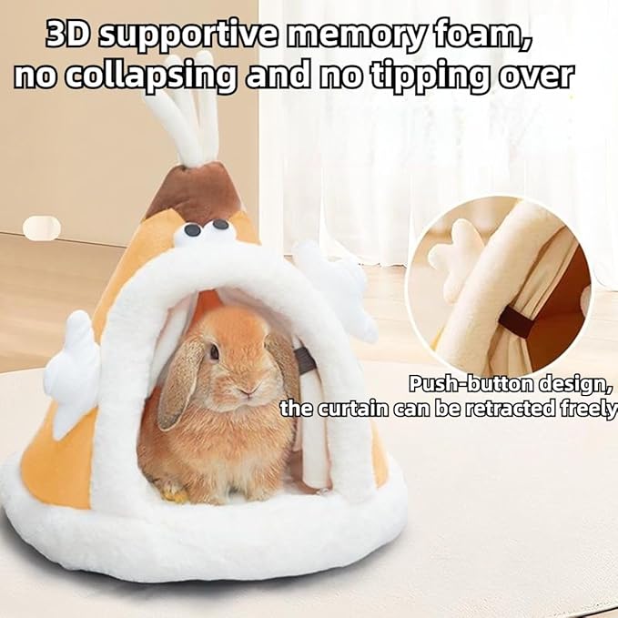 Rabbit Cave Bed, Comfortable Triangle Pet Teepee, Holiday Bunny Cave House and Bed, Extremely Cozy and Warm Tent for Cat Rabbit and Small Dog (Grey B,Small)