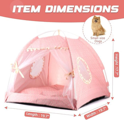 pawstrip Dog Tent Indoor Cat House Pink Puppy Bed Portable Pet Teepe Princess Dog Camping Tent Outdoor Kitten Houses Cute Bunny Nest Girl Kitty Cave (L, Light Pink)
