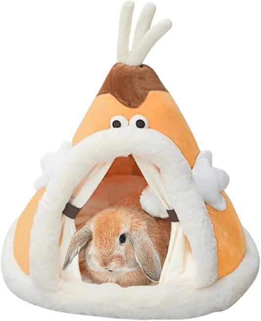Rabbit Cave Bed, Comfortable Triangle Pet Teepee, Holiday Bunny Cave House and Bed, Extremely Cozy and Warm Tent for Cat Rabbit and Small Dog (Yellow,Small)