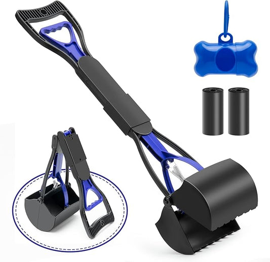70cm Pet Pooper Scooper for Dogs and Cats with Long Handle High Strength Material and Durable Spring for Easy Grass and Gravel Pick Up(Blue)
