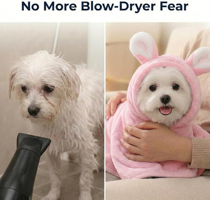 Dog Bathrobe Super Absorbent Towel for Small Dogs Cats Fast Drying Dog Robe Coat with Hood Puppy Cat Bath Towel Wrap Pet Grooming Supplies After Shower (Light Pink,XS)